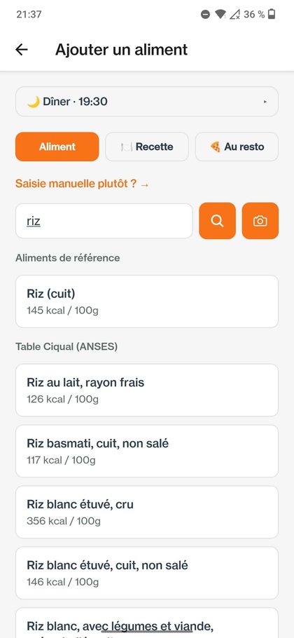 Recherche d'un aliment