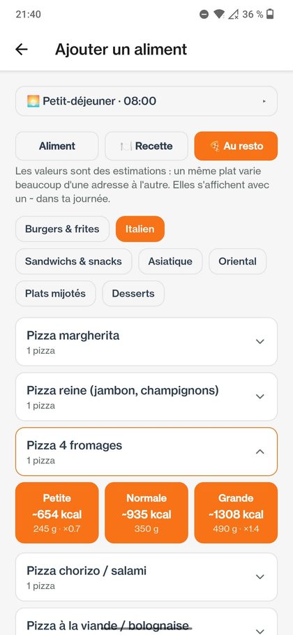 Estimation d'un plat au restaurant