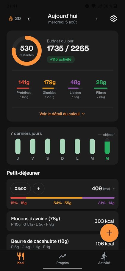 L'application en thème sombre